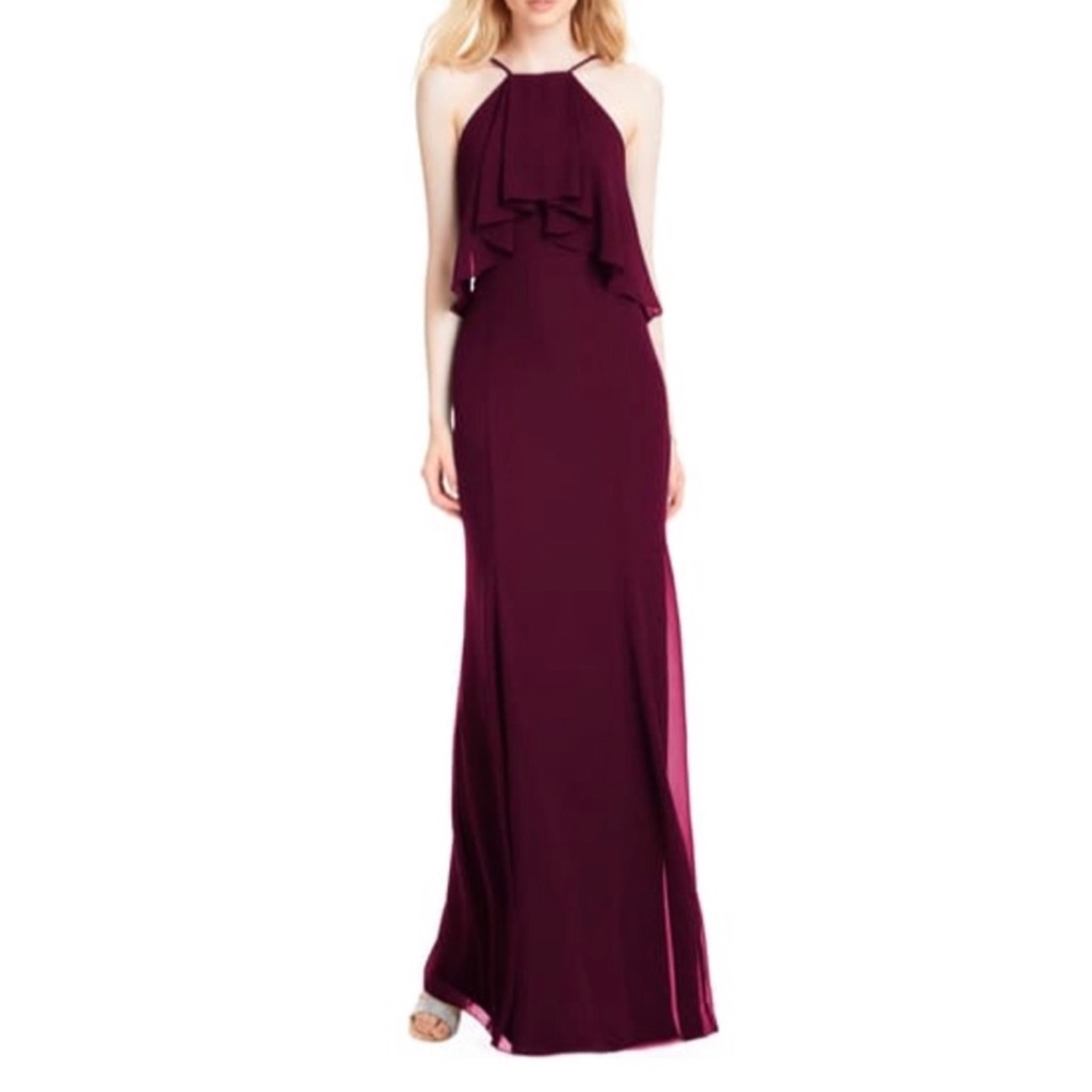 Levkoff Flutter Halter Chiffon A-Line Gown